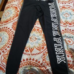 Victoria's Secret Black Leggings with Bold White PINK Logo
